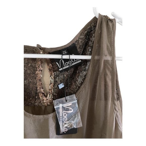 𝅺NWT NOELLE LADIES SEQUIN DESIGN BROWN SLEEVELESS TANK TOP SIZE S/M - Picture 2 of 3